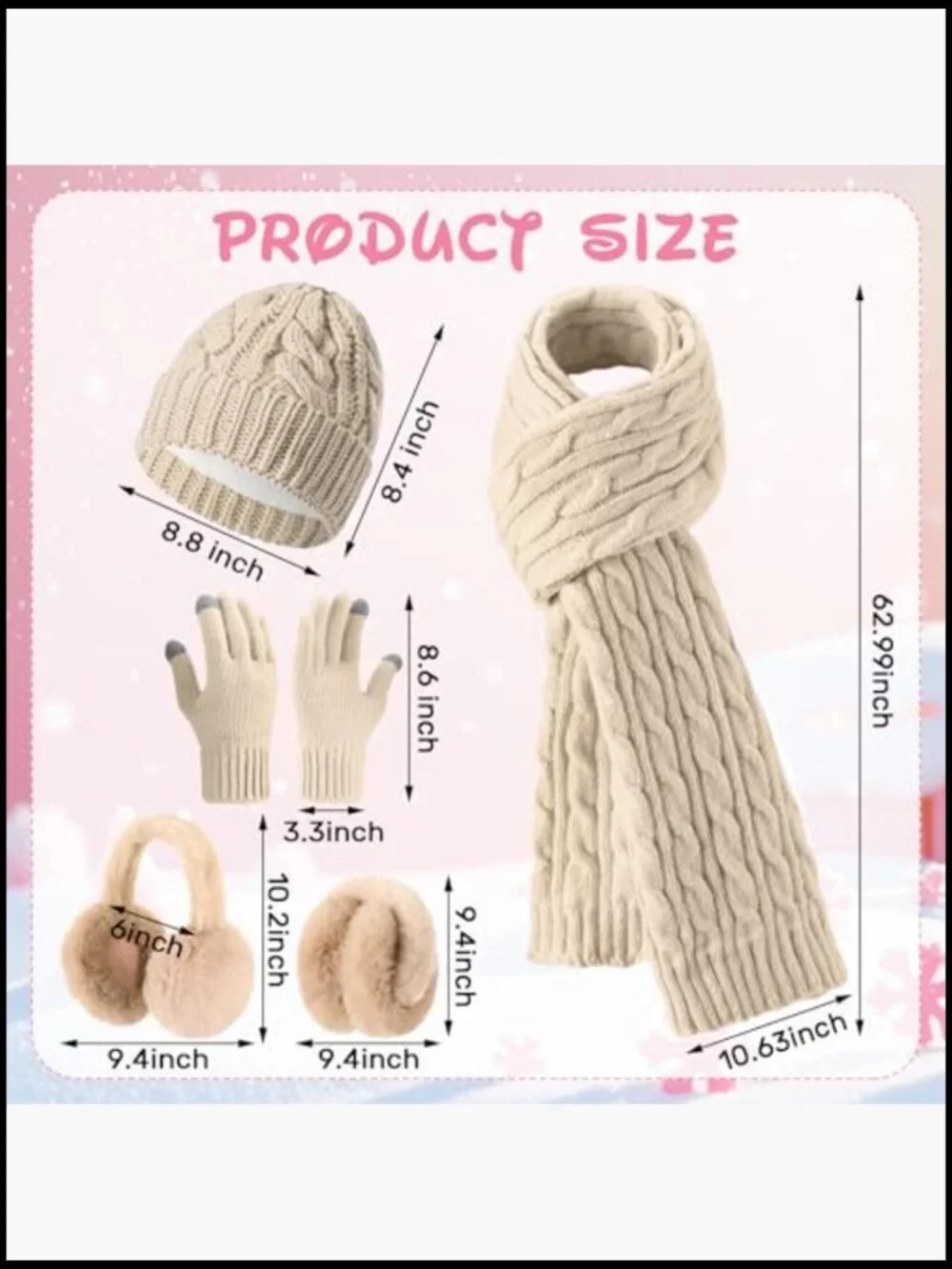 16-Piece Winter Hat Scarf Gloves Earmuffs Set Touch Screen Gloves Knit Acrylic